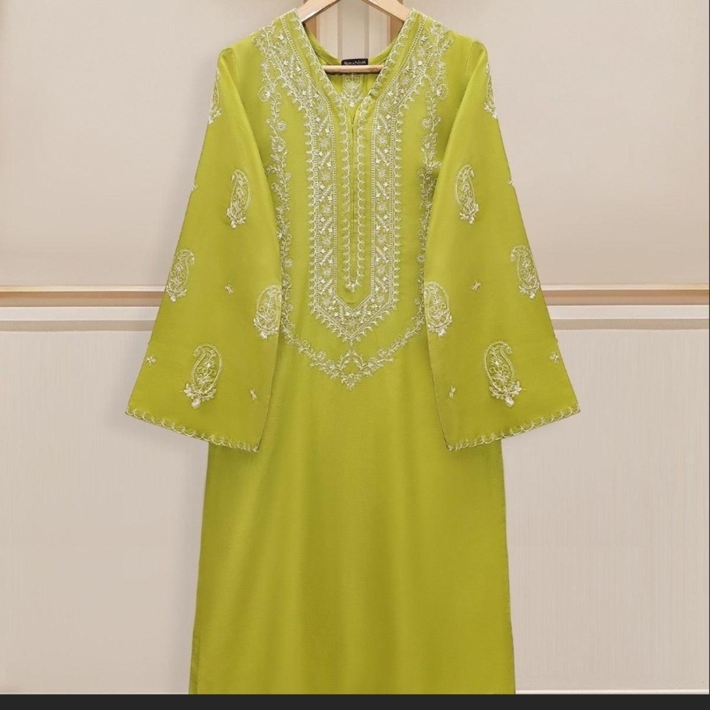 Elegant Lime Green Embroidered Dress